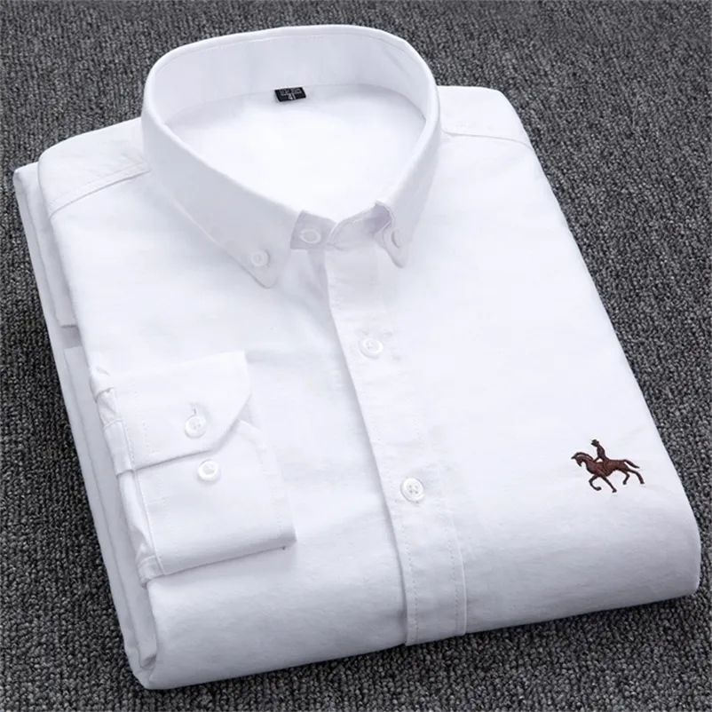 100% algodão oxford camisa masculina manga longa bordado cavalo casual sem bolso sólido vestido amarelo camisa masculina plus size 5xl6xl 220222