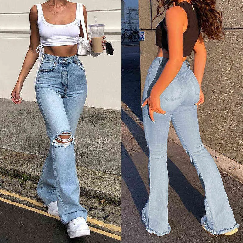 Bell Bottom Jeans for Women High Waisted Skinny Ripped Destroyed Flare  Classic Denim Pants Fashion 2022