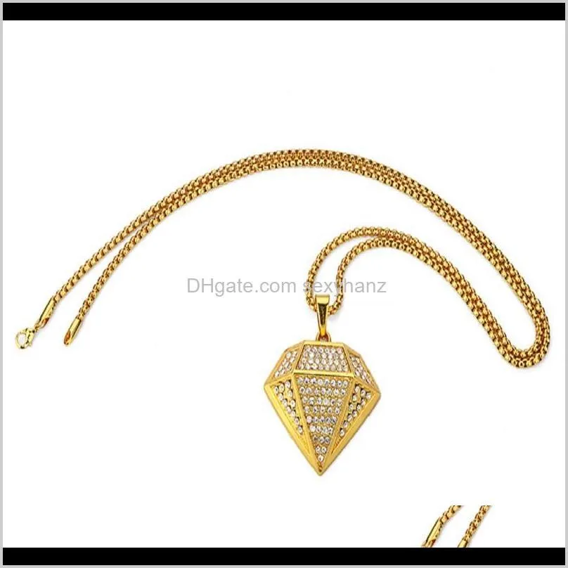 Trendy Men Pendant Necklaces Fashion Full Rhinestone 18k Gold Plated Long Chains Rock Hip Hop Jewelry Filling Pieces Male Punk Necklace For Mens