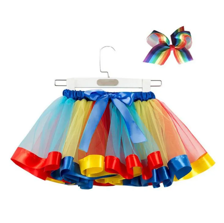 2022 New Baby Girls Tutus Rainbow Color Babies Girl TUTU юбки с повязками Детские праздники Информировать танцевальную одежду