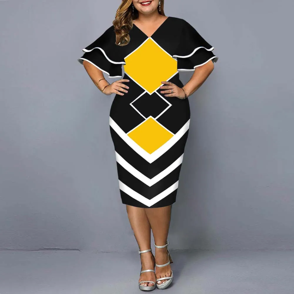 Elegant Geometric Print Rosewe Plus Size Dresses For Women Perfect