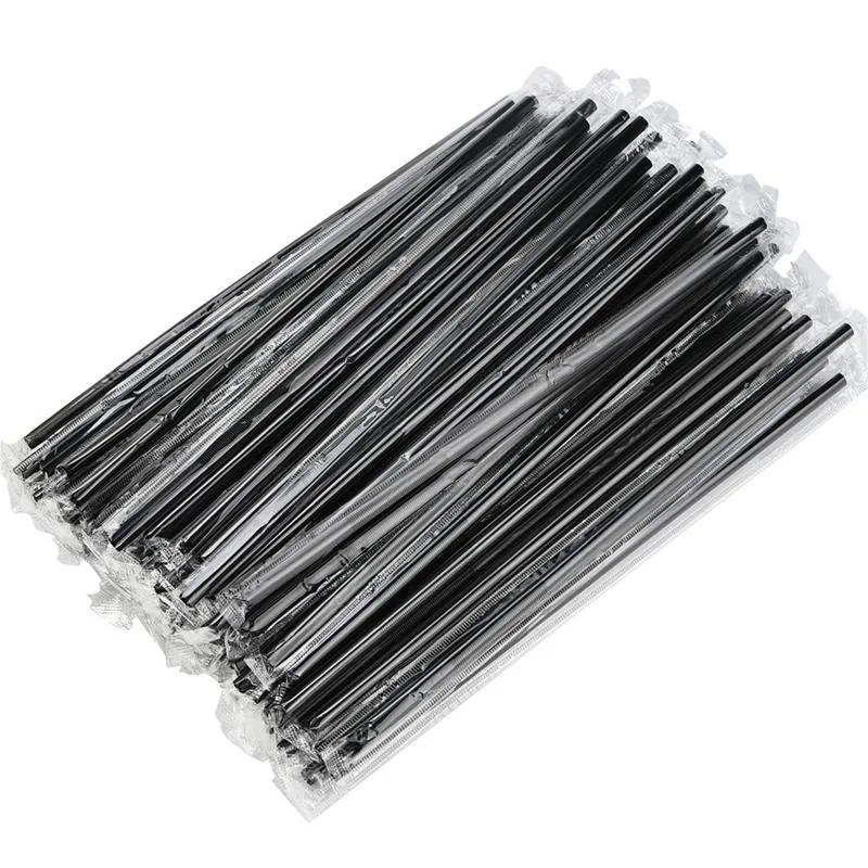 Drinking Straws 600Pcs 210mm Black Long Flexible Wedding Party Supplies Plastic Kitchen Accessories QW