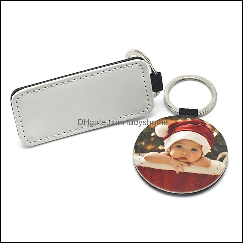 Sublimation Blank PU Leather Keychain Pendant Stainless Steel Key Ring Heat Transfer DIY Keychains Creative Decoration Gift HWF7356