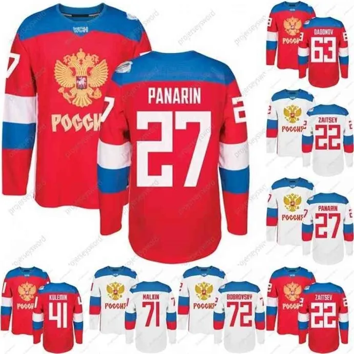 Maillots de hockey de l'équipe de la Coupe du monde kob Russie WCH 74 Emelin 72 Bobrovsky 47 Marchenko 42 Anisimov 41 Kulemin 27 Panarin 22 Maillots Zaitsev