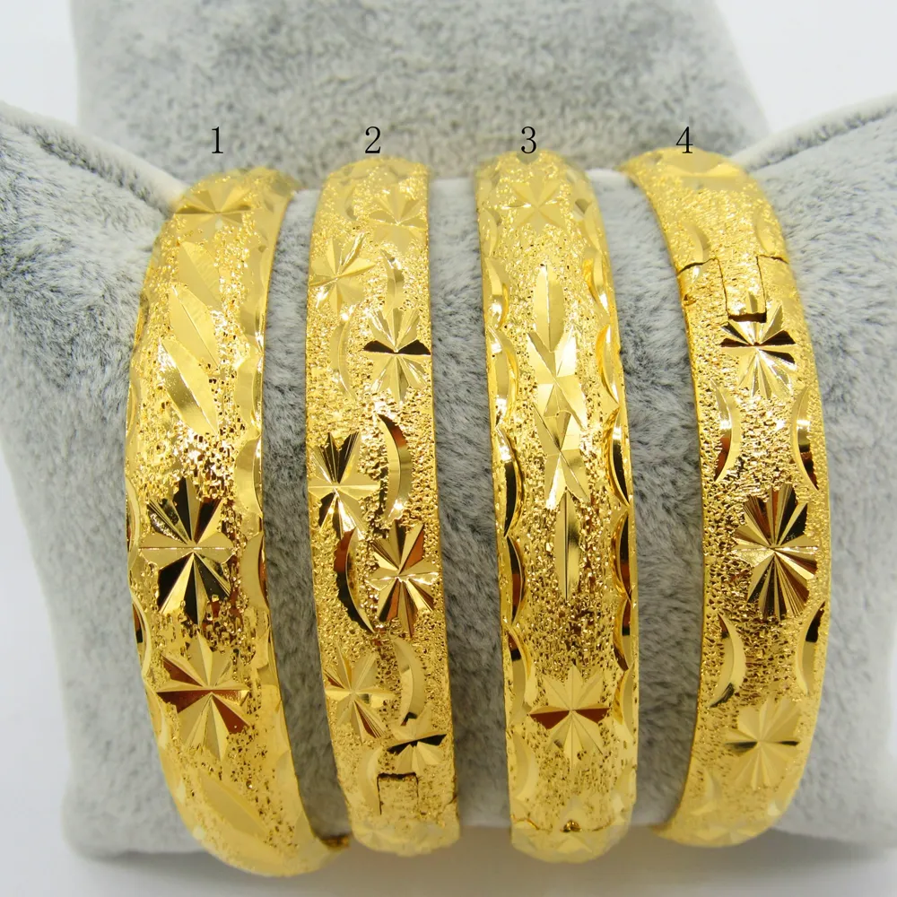 Women Bangle Classic Carved Bracelet 18k Yellow Gold Filled Fashion Female Dubai Jewelry Dia 6cm