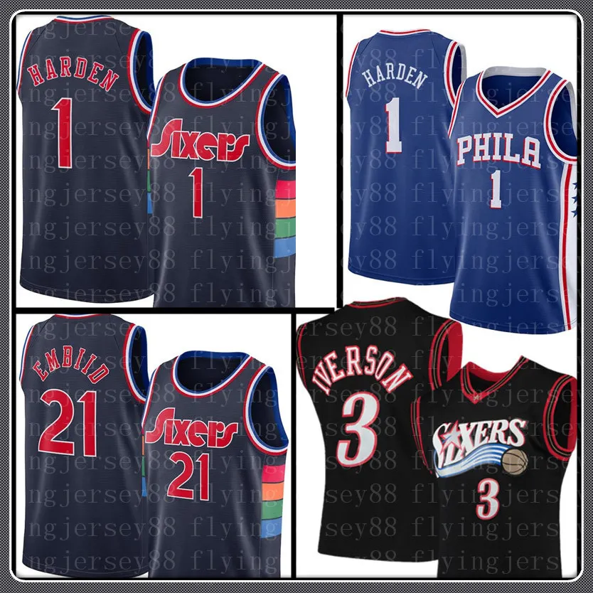 TOP Jame 1 S Harden Joel 21 Embiid Jerseys Tyrese 0 Maxey City Basketball Jersey Allen 3 Iverson Shirt