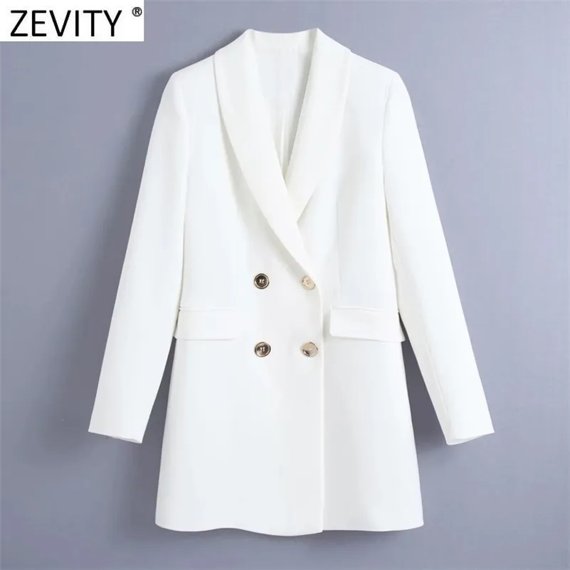 Kobiety Fashion Collar Double Breasted Solid Dopasowane Blazer Płaszcz Biuro Długie Długie Garnitury CHIC Topy CT698 210416