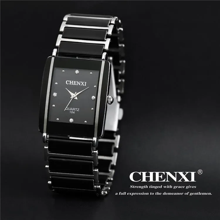 Polshorloges mode s est hoge kwaliteit merk chenxi vrouwen mannen paren vrijetijdshorloge Waterdichte vierkante keramiek horloge CX-104