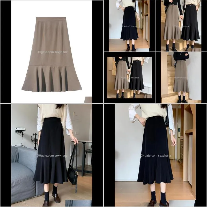 high waist fashion mermaid long skirts office work style black & khaki size s m l lady spring skirt outdoor