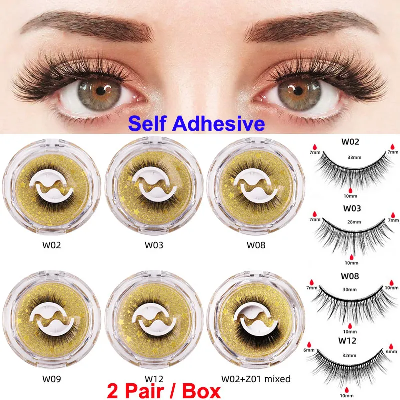 2 pares de pestañas postizas autoadhesivas, pestañas suaves, sin pegamento, impermeables, naturales, esponjosas, voluminosas, rizadas, gruesas, reutilizables, 6 estilos, herramientas de maquillaje de ojos