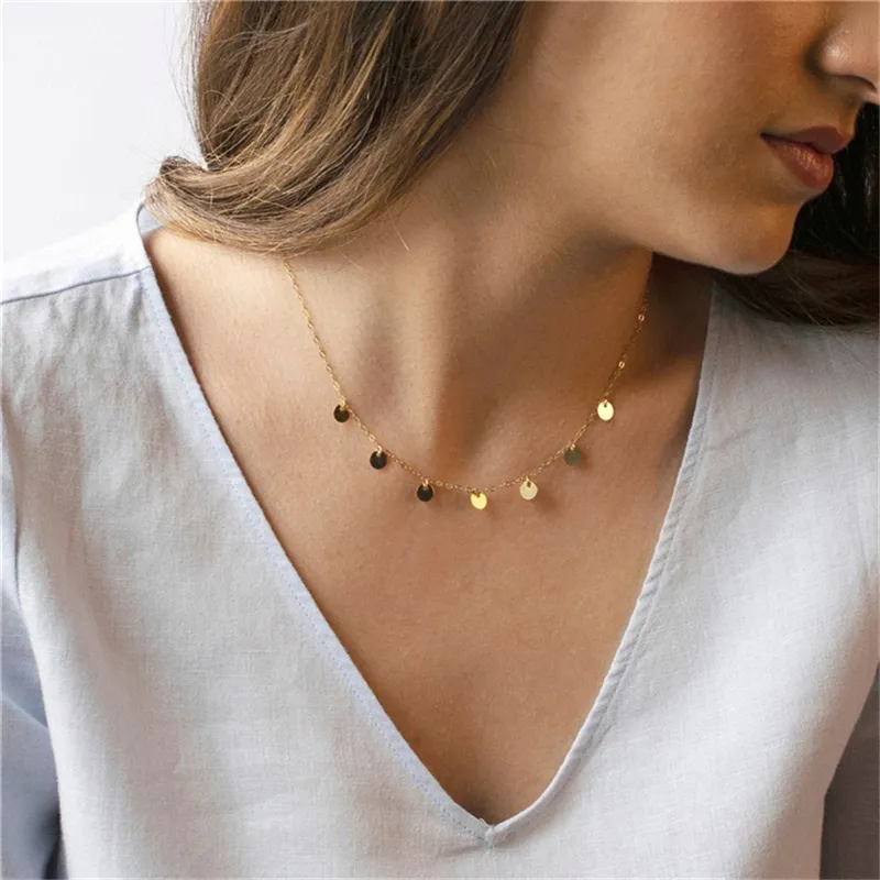 14K Gold Filled Coins Necklace Handmade Jewelry Boho Choker Pendants Minimalism Collier Femme Kolye Collares Women