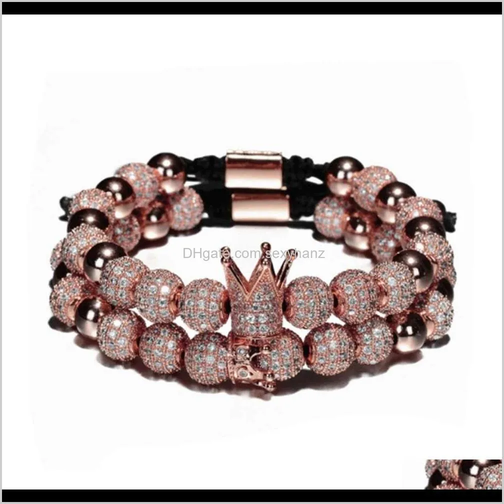 hand string fashion creative hollow 8mm ball crown copper inlaid diamond woven bracelet