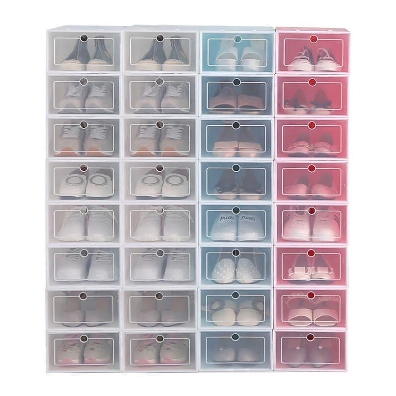 12pcs Shoe Box Set Multicolor Foldable Storage Plastic Clear Home Organizer Shoe Rack Stack Display Storage Organizer Single Box X0703