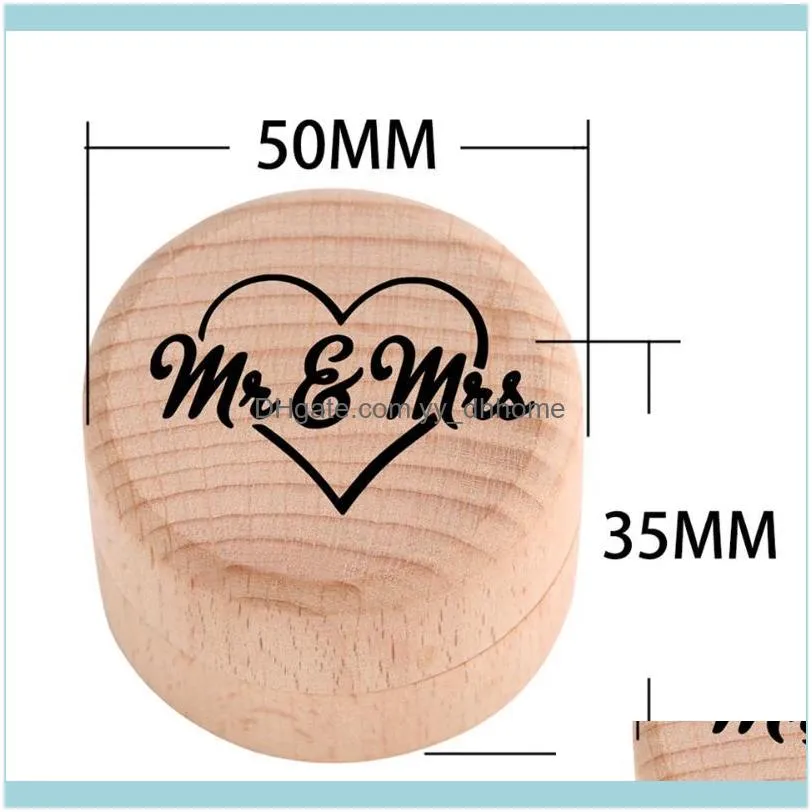 Personalized Mr Mrs Wooden Ring Bearer Box Wedding Jewelry Trinket Storage Container Holder Boxes Gifts Mariage Decoration Pouches,