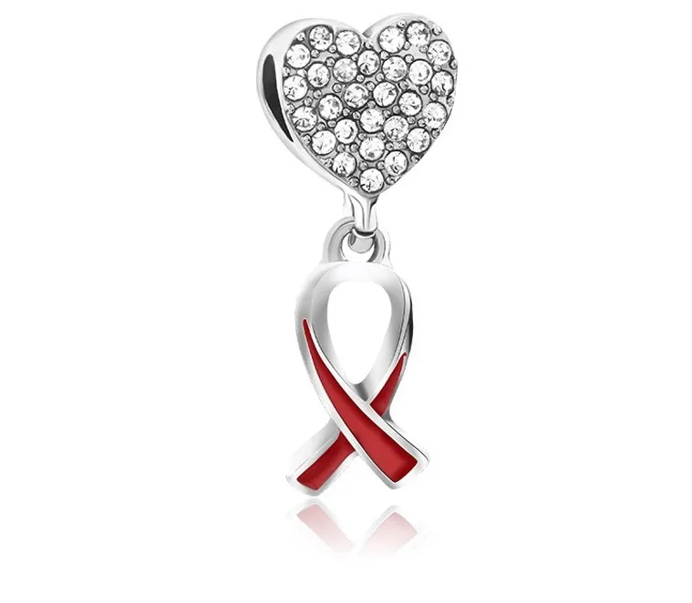 Passend für Pandora-Charm-Armbänder, europäisches Brustkrebsbewusstsein, Abstandshalter, baumelnde Silberkristall-Charms, Perlen, DIY-Schlangenkette für Frauen, Anhänger-Halskette, Schmuck