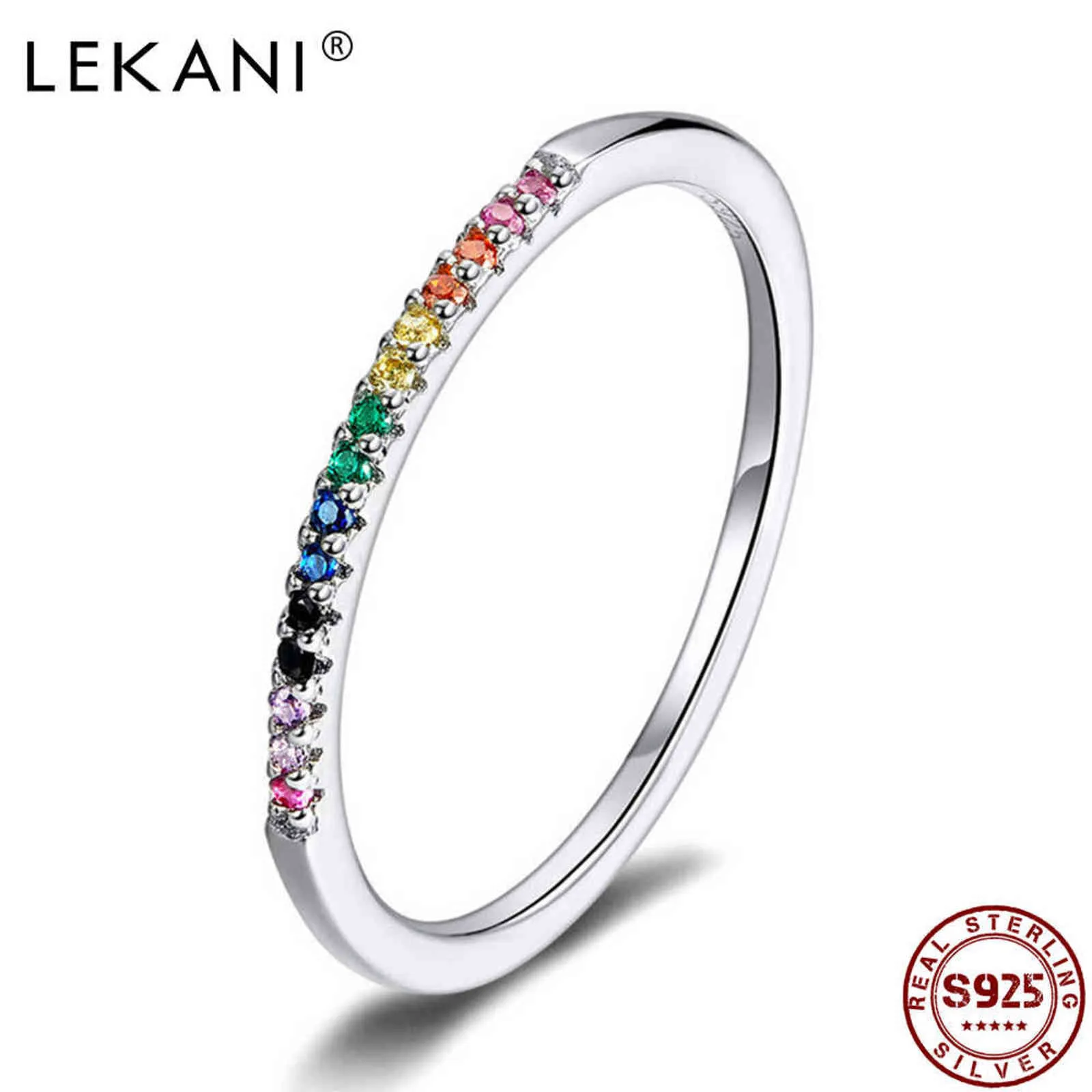 Lekani Rainbow Color Finger Rings for Women Stackable Match Joker Wedding Ring Sterling Silver 925 Jewelry Gifts for Friends