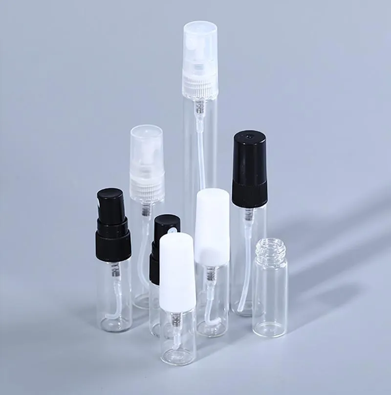 2ml 3ml 5ml 10ml svart Clear Mini Parfym Glasflaska Tomma kosmetika Flaskor Provteströr Tunna glas