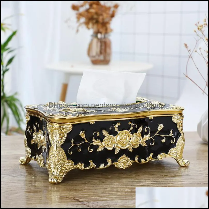 Tissue Boxes & Napkins European-style Desktop Decorative Storage Box, Desk Pumping Retro Household High-end Luxury Box