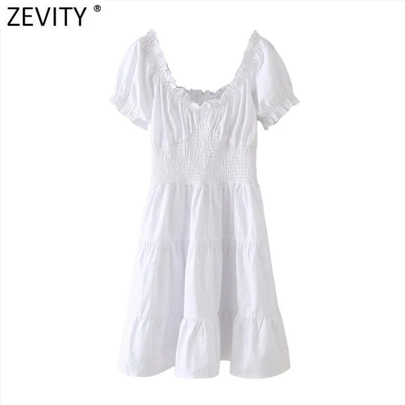 Mulheres Sweet Agaric Lace Alto Cintura Elástico Branco Slim Mini Vestido Verão Feminino Chic Manga Curta Party Vestido DS8209 210420