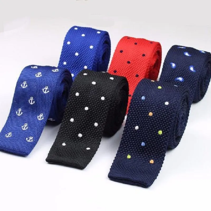 Bow Ties Knitting Neckties 5cm Skinny For Men Embroider Dot Strips Chenille Adult Neck Plaid Dress Shirt Leisure Accessories