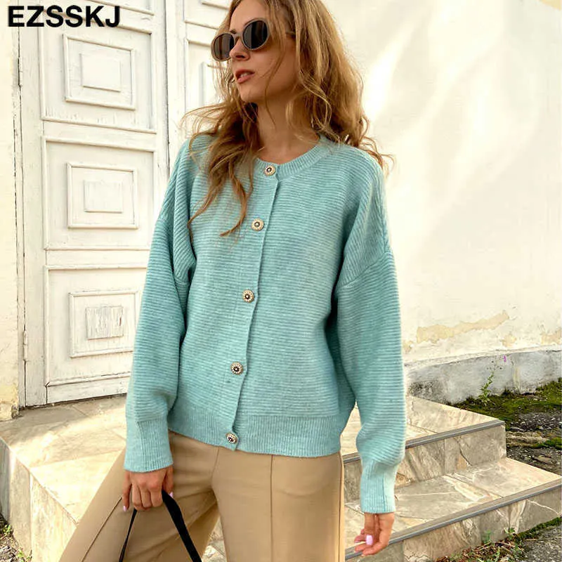 Latarnia Gruba Kaszmir O-Neck Sweter Cardigan Jesień Zima Casual Z Długim Rękawem Dla Kobiet Kobiet Chic Skoczków 210922