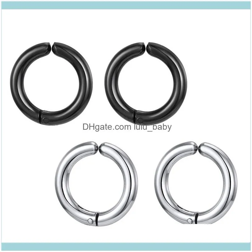 Hoop & Huggie 1PC Punk Stainless Steel Earrings For Women Men European Black Color No Pieced Hole Circle Ear Clips E17-P1