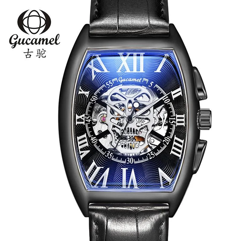 Mode luxe hommes creux automatique mécanique montres en cuir Blet Rectangle horloge montre-bracelet Relogio Masculino montres-bracelets