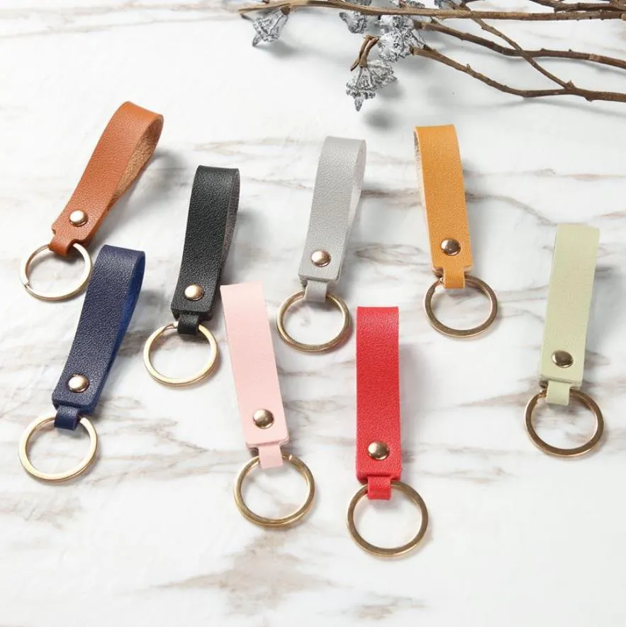 Fashion business PU key ring gift leather Keychain Rope Rings Fit DIY Circle Pendant Holder Car Keyrings Jewelry accessories
