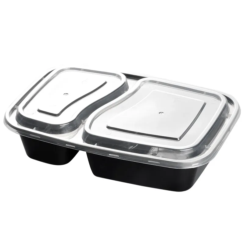 Plastic Disposable Bento Box Meal Storage Food Prep Lunch Box 2 Compartment Microwavable Containers Home Lunchbox LX3983