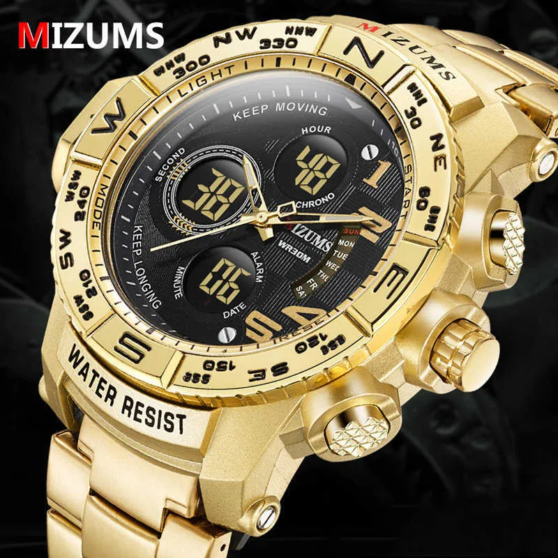 ゴールデンメンズウォッチトップブランドラグジュアリーマイズスポーツゴールドウォッチメンズデジタル男性腕時計男性腕時計Relogio Masculin 210527