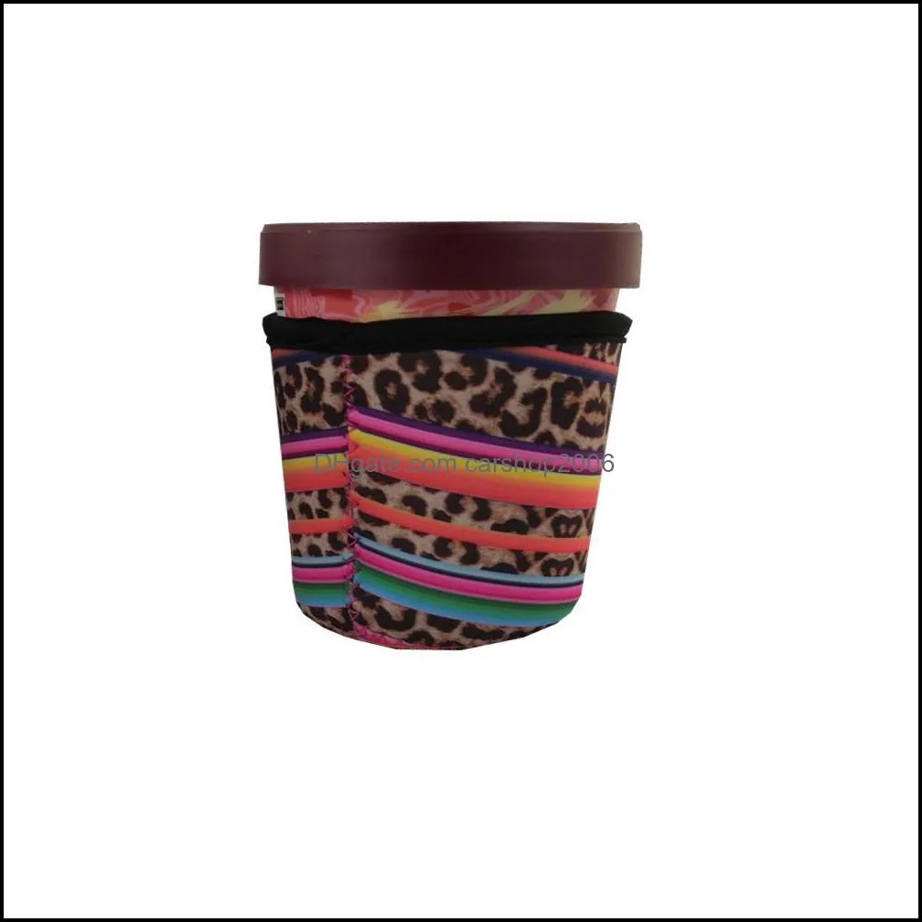 Neoprene Ice Cream Cover Case Leopard Sunflower Cactus Print Can Cooler Covers Ice Cream Holder Pouch Tools HWE7259