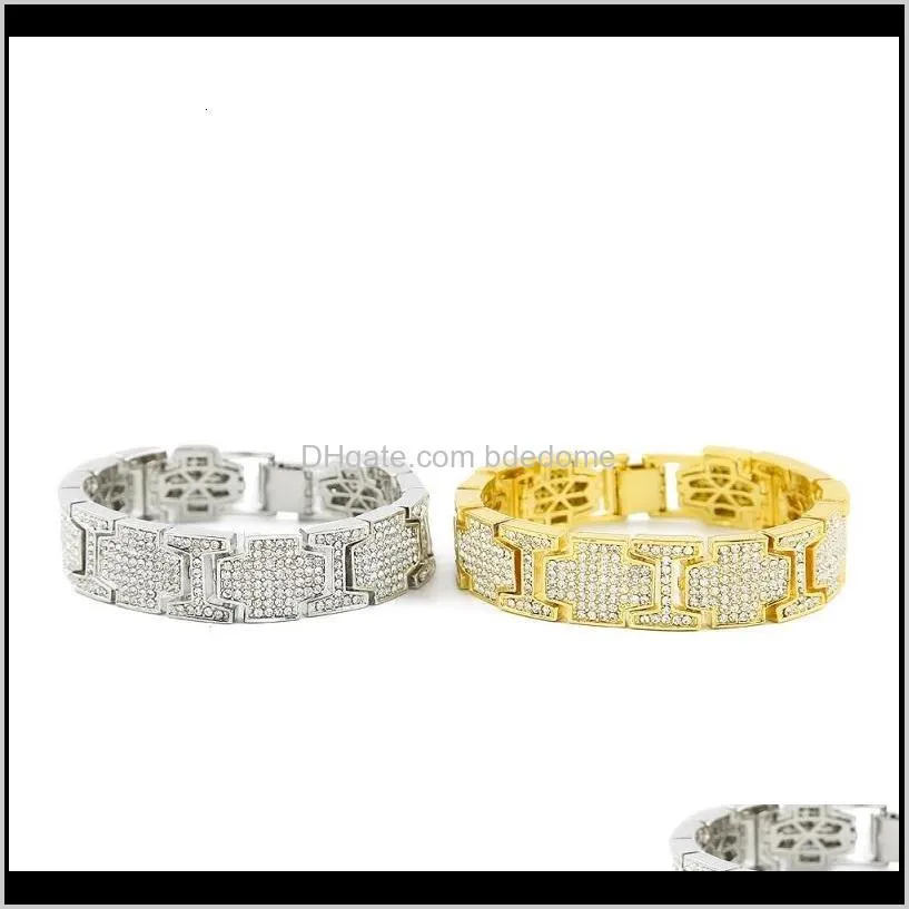 mens hip hop gold link bracelets jewelry silver fashion simulation diamond crystal iced out bracelet