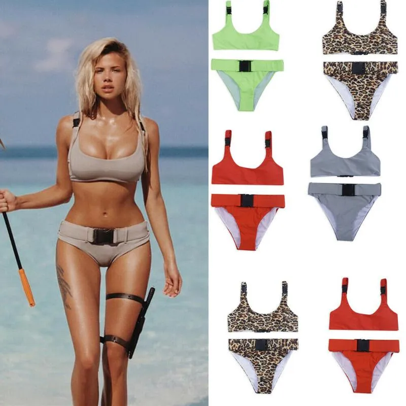 Kadınlar Renkli İki Parçalı Kemer Bikini Mayo Mayo Lady Kız Kemerler Kırpma Üst Set Tek Parça Suits