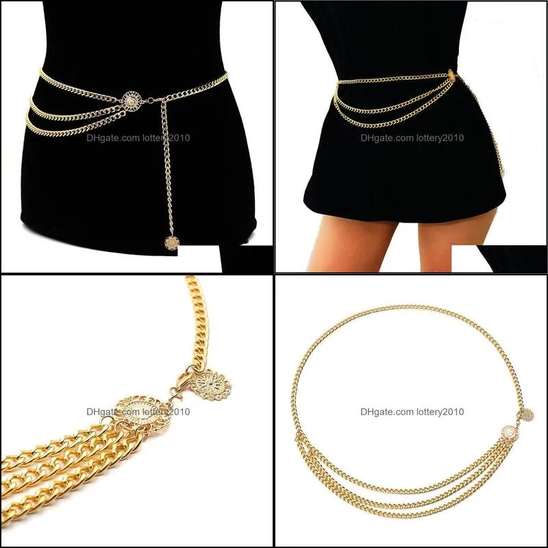 Belts Women Metal Chain Retro Belt High Waist Hip Coin Charms Waistband Body Multilayer Long Tassel For Party Jewelry Dress