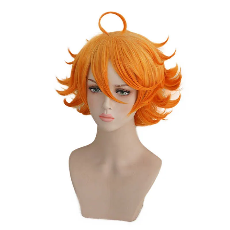 Obiecany Neverland Emma Orange Krótkie Peruka Cosplay Costume Yakusoku Nie odporne na ciepło Syntetyczne Włosy Role Peruki Y0913