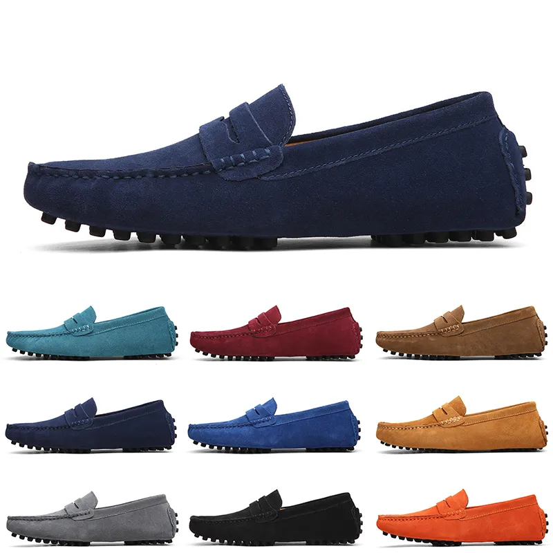 Bonne qualité Non-marque hommes décontracté chaussures en daim noir bleu vin rouge gris orange vert marron hommes sans lacet paresseux en cuir chaussure taille 38-45