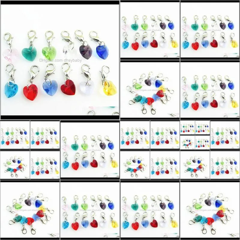 whole salewholesale 12 month crystal birthstone charm floating dangle charm for diy silver lobster clasp pendant 120pcs/lot