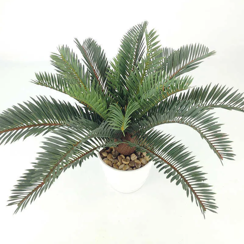 45cm Tropical Artificial Palm Tree Large Fake Cycas Plants Branch Plastic Palm Leaves Potted Plants For Home Office Decoration 210624