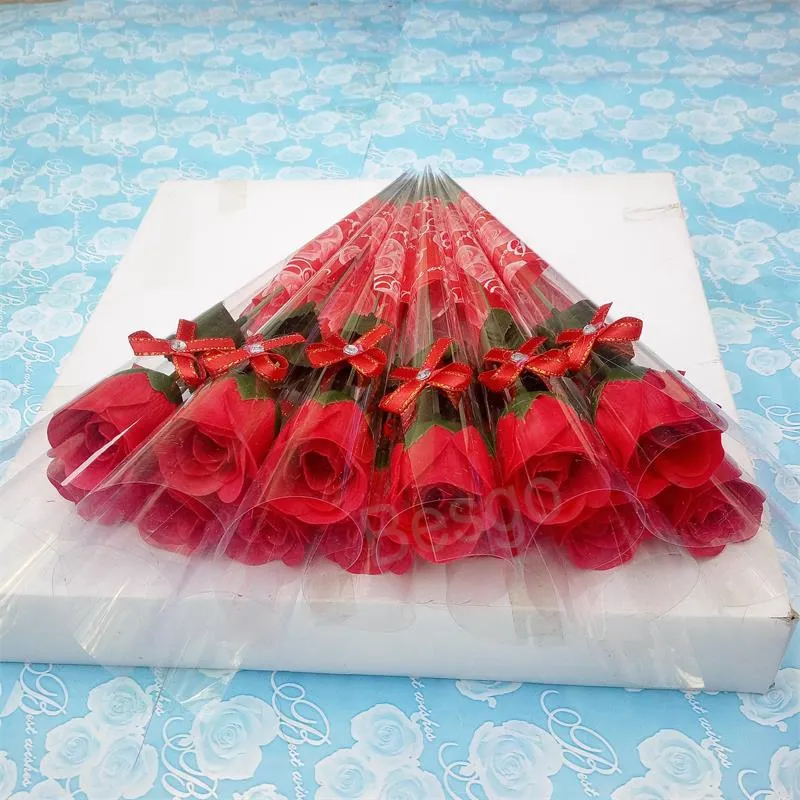 Unique Tige Artificielle Rose Saint Valentin Mariage Savon Roses Fête D'anniversaire Décoration Fleurs Festive Fleur 5 Couleurs BH5825 TYJ