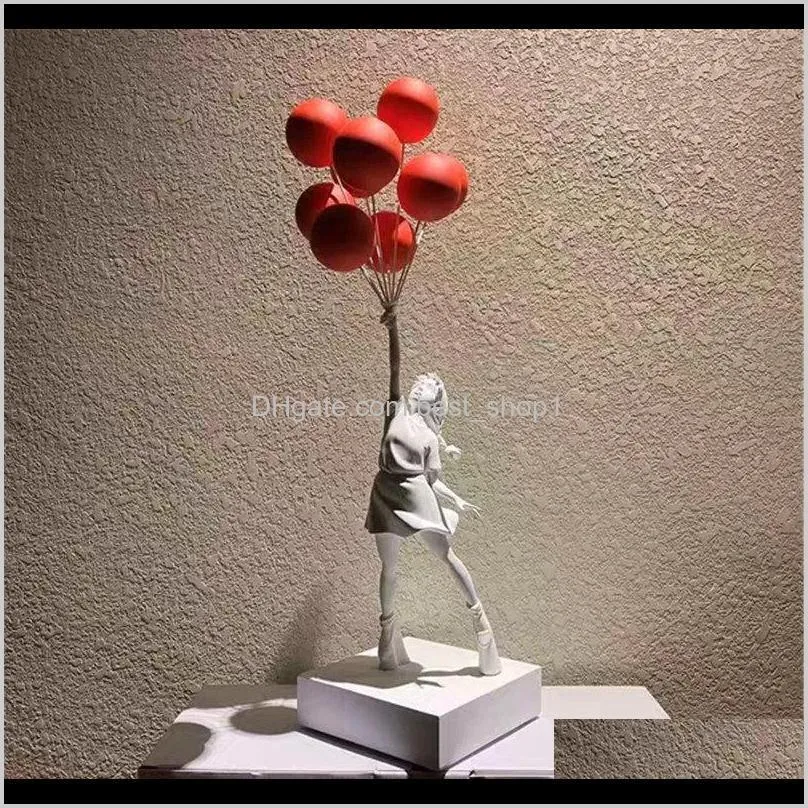 Arts Et Artisanat Luxueux Ballon Statues Banksy Ballons Volants Fille Art Sculpture Résine Artisanat Décoration De La Maison Cadeau De Noël 57Cm Tb Du14V