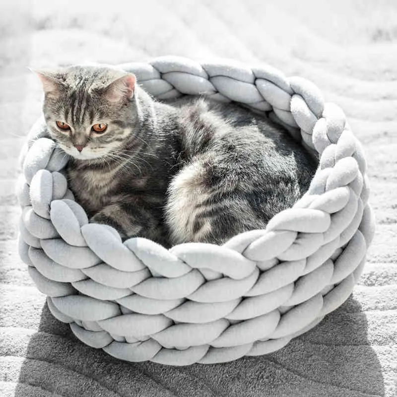 Lucky Monet Braided Dog Bed - Soft Pet Nest, Indoor Kennel, Warming Basket For Dogs & Cats - Pink, Blue, Grey, Mint, 40cm Size