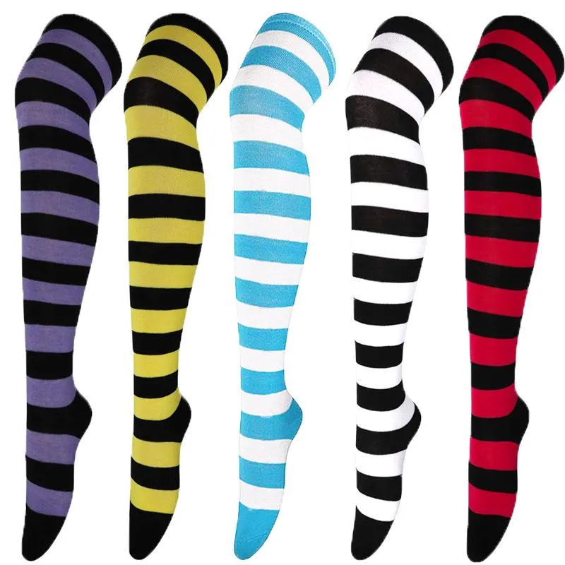 Socks & Hosiery 2021 Est Stripes Stocking Cotton Tight High Over The Knee Stockings For Ladies Girls Warm 60cm Cosplay Cartoon