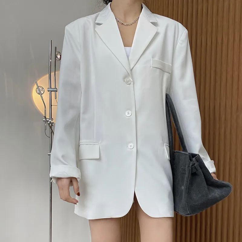 Femmes blanc grande taille minimaliste Blazer cranté à manches longues veste ample mode printemps automne 2F0312 210510