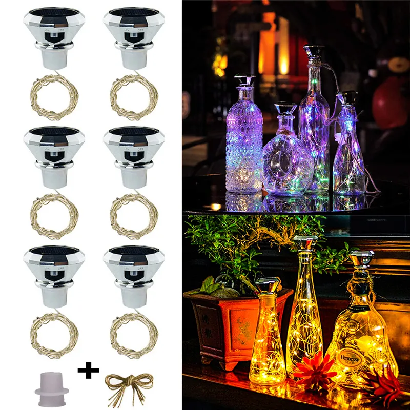 Solar Bottle Light Strings Diamond Wine Lamp String Outdoor IP65 Waterproof Cork Lights Suitable Weddin Holiday Garden Terrace Bottles Decoration