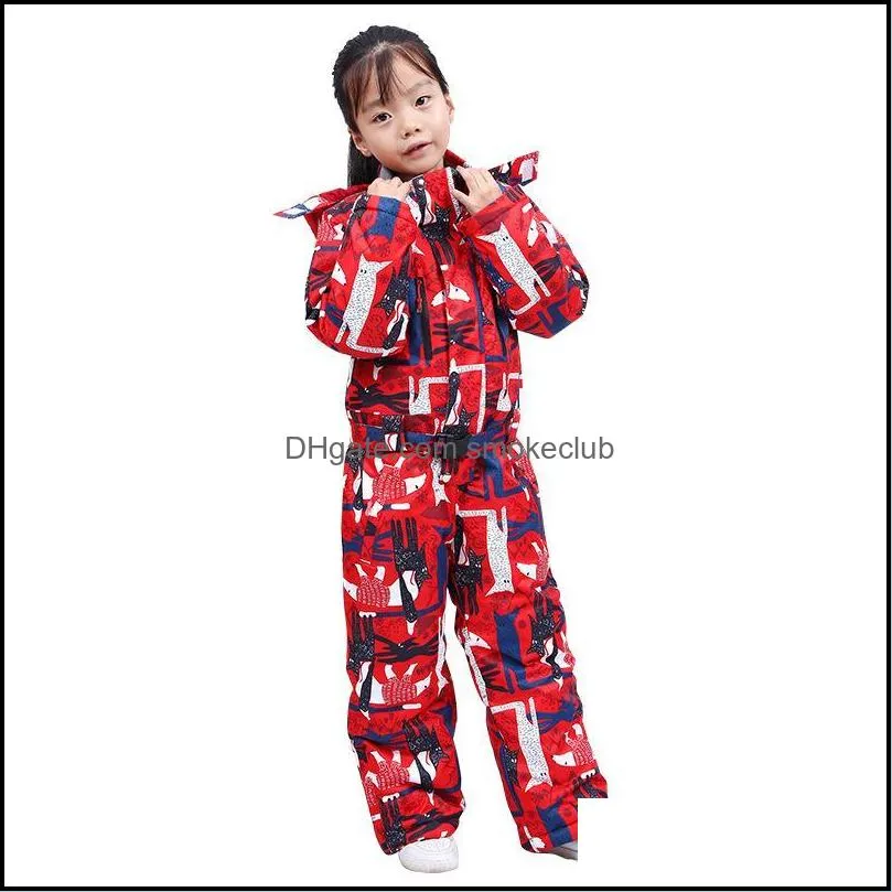 Skiing Jackets 2021 Winter Children One-Piece Ski Suit Warm Girl Overalls Outdoor Snowboard Jacket Boy Kids