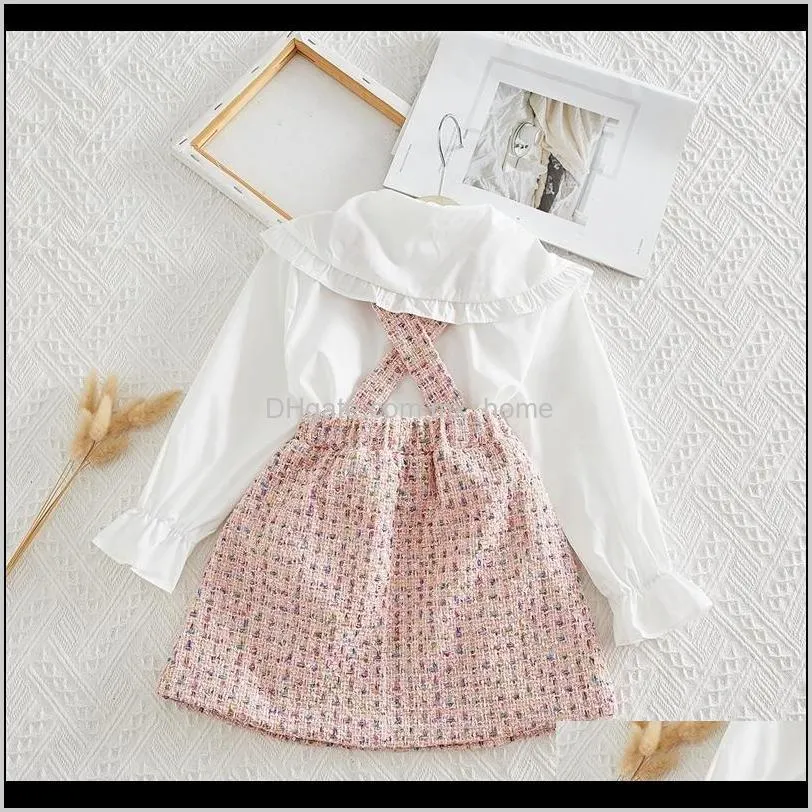 fashion girls clothes white blouse shirt &knit pink overall sweet toddler girl`s autumn outfits cute set children clothing set 201027