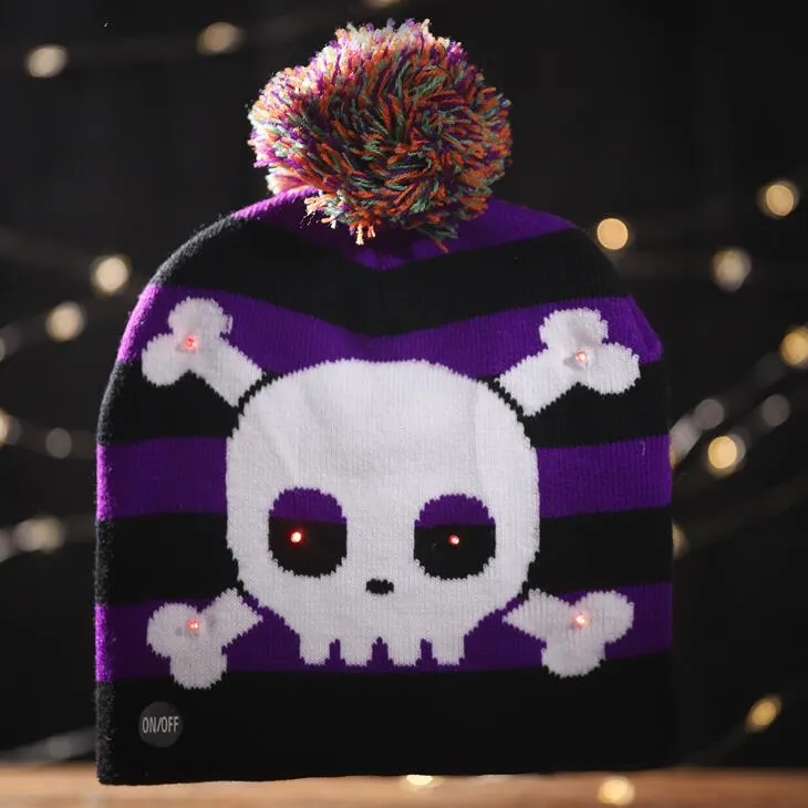 Led Halloween Knitted Hats For Pumpkin Acrylic skull cap Kids Baby Moms Warm Beanies Crochet Winter Caps party decor gift LX2100