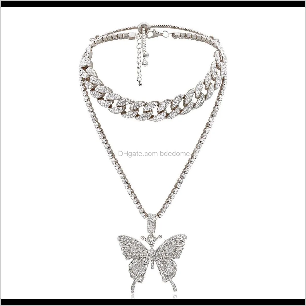 blingbling exaggerated micro-inlaid rhinestone geometric necklace women retro suit cuban chain big butterfly necklace