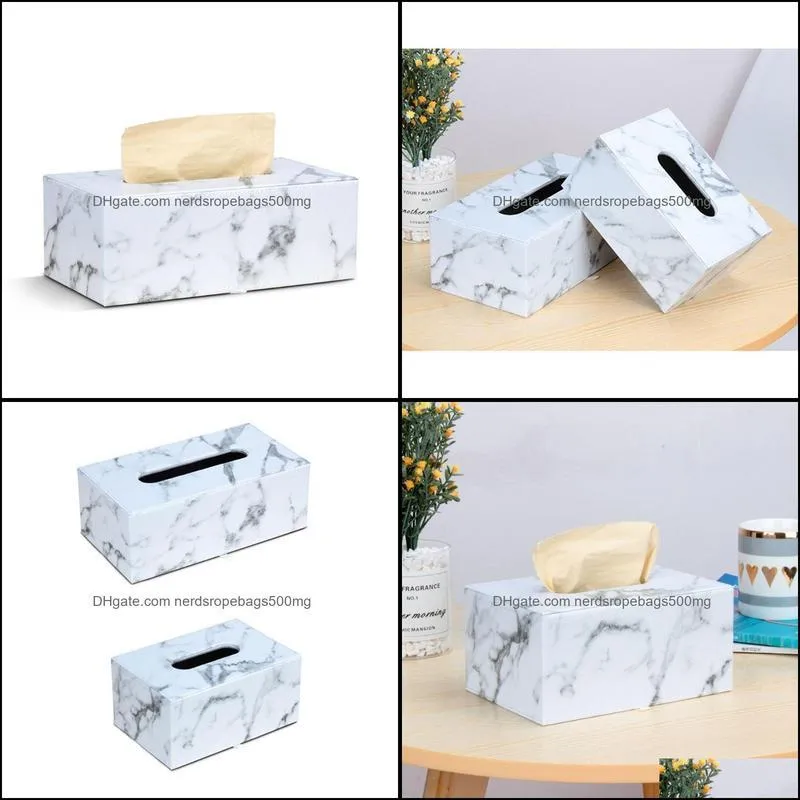 Tissue Boxes & Napkins Rectangular Marble PU Leather Facial Box Cover Napkin Holder Paper Towel Dispenser Container For Home Office Car