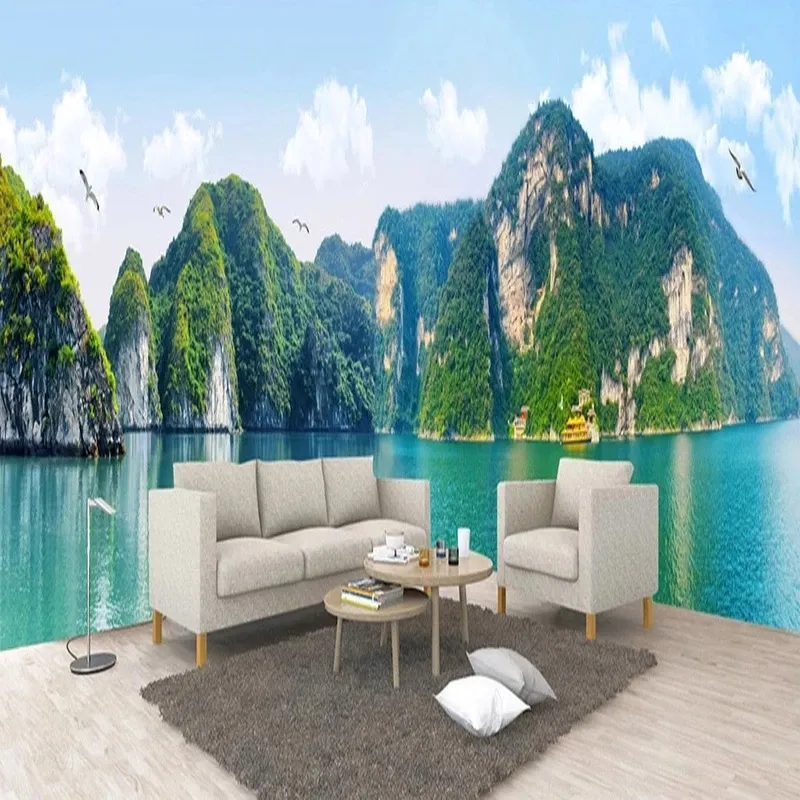 Paisagem personalizada 3d montanhas estéreo rios paisagem paisagem murais sala de estar quarto estudo clássico